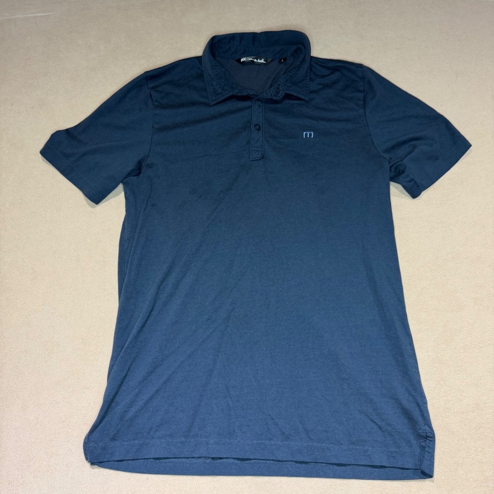 TravisMathew Mens Navy Blue Heather Pima Cotton Blend Short Sleeve Polo Shirt L